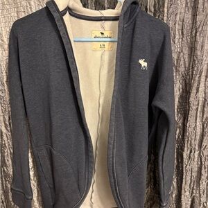 Abercrombie Kids Blue Hoodie Cardigan Sweater with moose logo